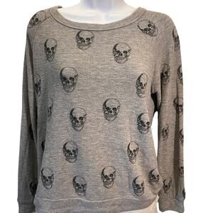 Lauren Moshi x Aqua Sweatshirt Womens XS‎ Gray Graphic Skull Print Pullover USA